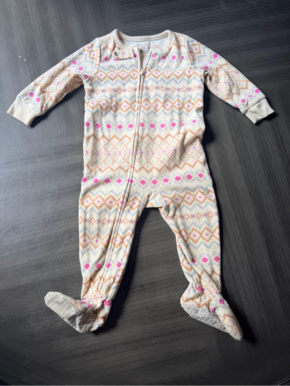 Carter's Cream, Pink & Tan Fair Isle Footed One-Piece